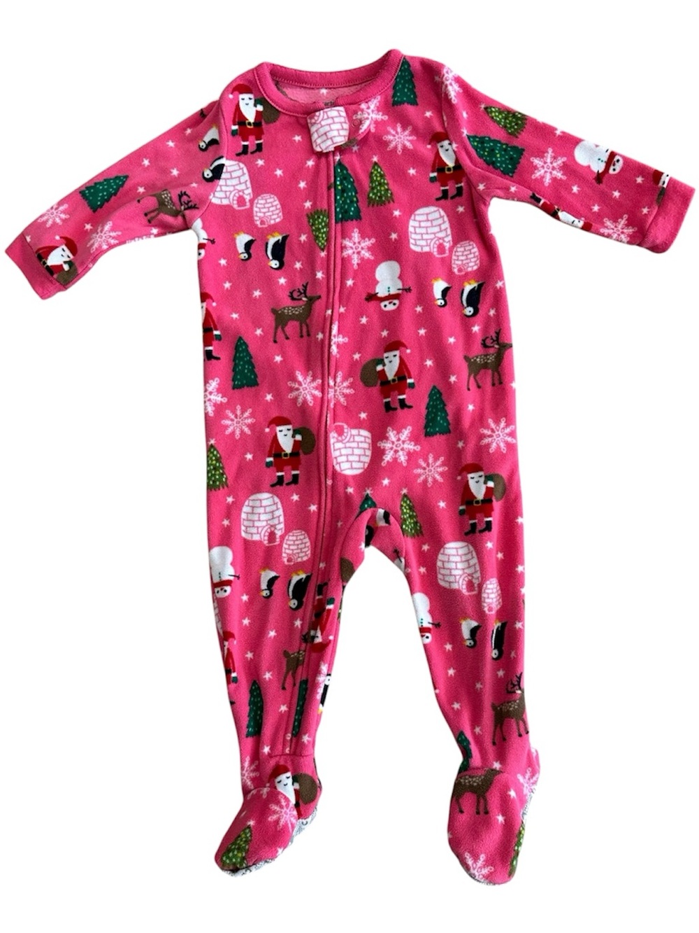 Carter’s 12 month Pink 🩷 Christmas 🎅🏼🎄Girl Fleece Footed Onesie